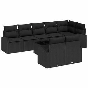 vidaXL Ensemble de canapé de jardin avec coussin 9 Pièces Noir polyrotin