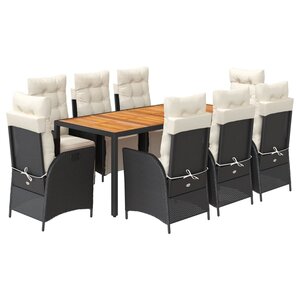 vidaXL Ensemble à manger de jardin 9Pièces coussins noir résine tressée