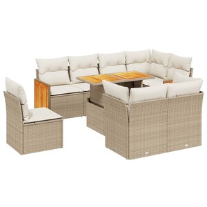 vidaXL Salon de jardin avec coussins 9 Pièces beige résine tressée