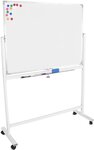 Tableau magnétique blanc à roulettes double face effaçable cadre en aluminium 110x75 cm incluant aimants marqueurs rigole panneau magnétique aimanté 01_0000303