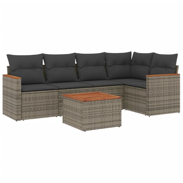 vidaXL Salon de jardin 6 Pièces avec coussins gris résine tressée