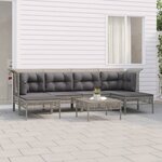 vidaXL Salon de jardin 7 Pièces avec coussins Gris Résine tressée