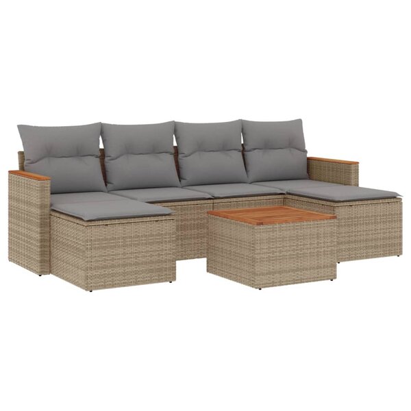 vidaXL Salon de jardin avec coussins 7Pièces mélange beige résine tressée