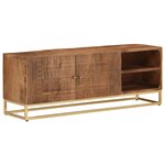 vidaXL Meuble TV 110x30x40 cm bois massif de manguier et fer
