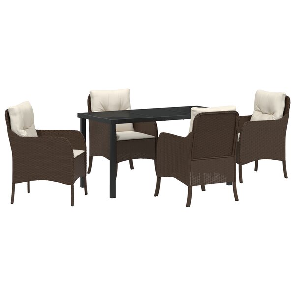 vidaXL Set de salle à manger de jardin 5 pièces avec coussins en poly rotin marron