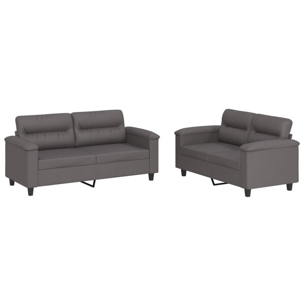 vidaXL Ensemble de canapés 2 Pièces avec coussins Gris Similicuir