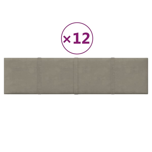 vidaXL Panneaux muraux 12 Pièces Gris clair 60x15 cm Velours 1 08 m²