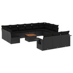 vidaXL Salon de jardin avec coussins 14 Pièces noir résine tressée