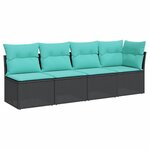 vidaXL Canapé de jardin avec coussins 4 places noir résine tressée