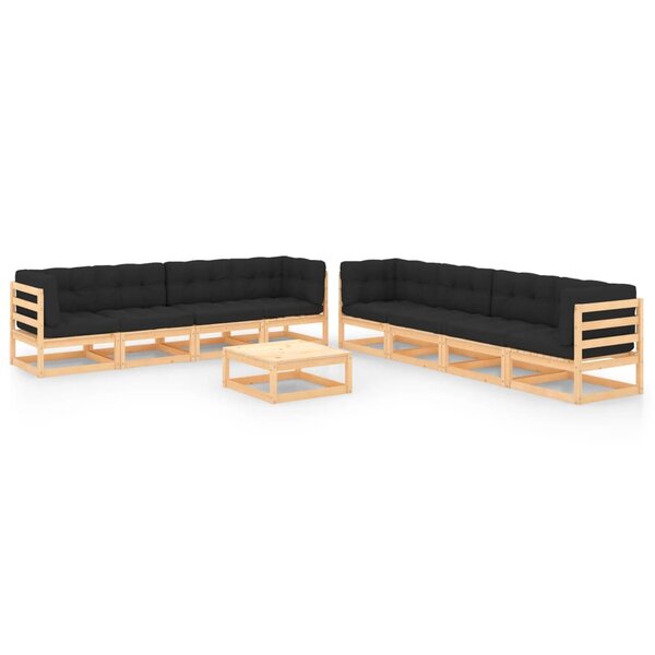 vidaXL Salon de jardin 9 Pièces avec coussins Bois de pin massif