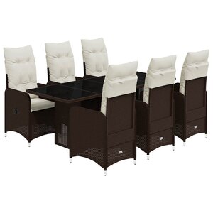 vidaXL Ensemble de bistro de jardin 7 Pièces coussins marron poly rotin