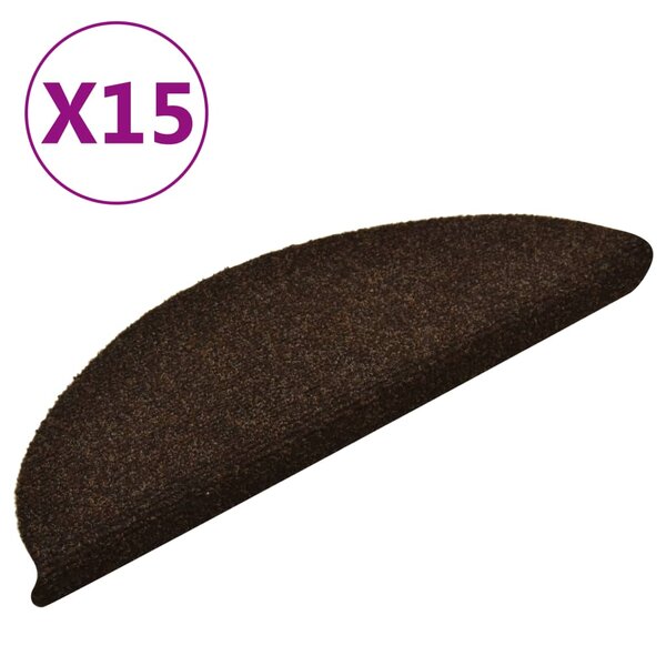 vidaXL Tapis d'escalier autocollants 15Pièces Marron 56x17x3cm Aiguilleté