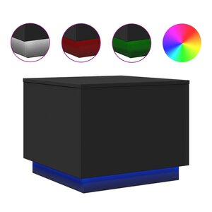 vidaXL Table basse avec lumières LED noir 50x50x40 cm