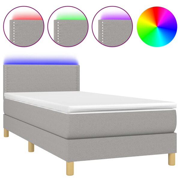 vidaXL Sommier à lattes de lit avec matelas et LED Gris clair 90x200cm