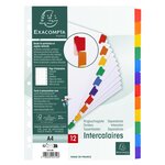 Intercalaires carte blanche 160g avec onglets couleurs renforcés - 12 positions  A4  Blanc EXACOMPTA