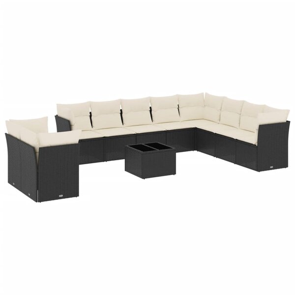 vidaXL Salon de jardin 11 Pièces avec coussins noir résine tressée