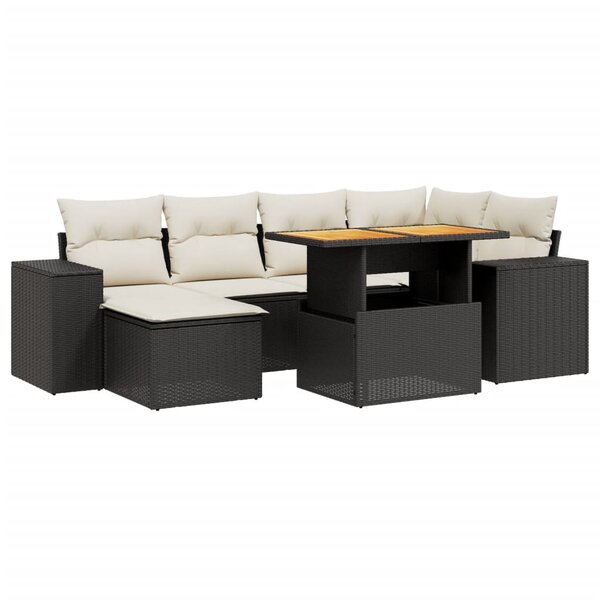 vidaXL Salon de jardin 7 Pièces avec coussins noir résine tressée