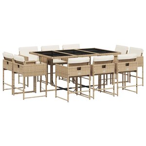 vidaXL Ensemble à manger de jardin et coussins 11 Pièces beige poly rotin