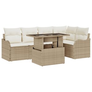 Ensemble de canapé de jardin 6 pièces avec coussins Beige Rotin