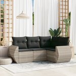 vidaXL Salon de jardin 4 Pièces avec coussins gris clair résine tressée