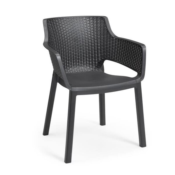 Lots de 6 Fauteuils monoblocs - empilables en résine de synthese - forme cabriolet - imitation rotin tressé - ALLIBERT BY KETER - E