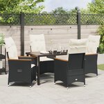 vidaXL Ensemble de salle à manger de jardin en 5 pièces avec coussins en rotin poly noir