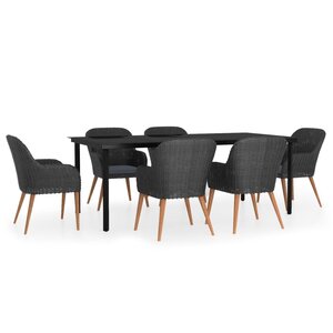 vidaXL Ensemble à manger de jardin avec coussins 7 Pièces Noir