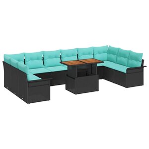 vidaXL Ensemble de canapé de jardin 11 Pièces Noir et Bleu polyrotin