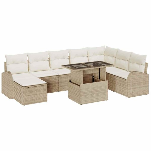 vidaXL Ensemble de canapé de jardin 9 Pièces Beige et crème polyrotin
