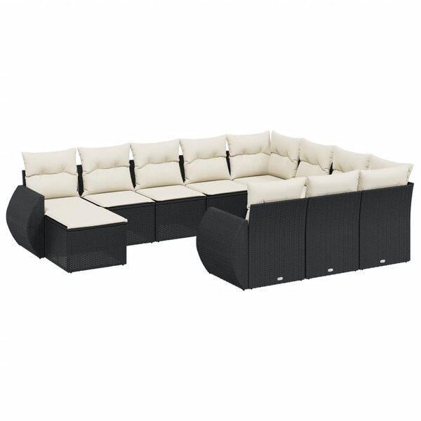 vidaXL Salon de jardin 11 Pièces avec coussins noir résine tressée
