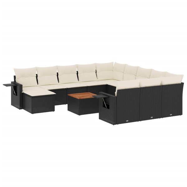 vidaXL Salon de jardin avec coussins 13 Pièces noir résine tressée