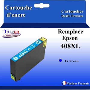 T3AZUR - Cartouche compatible avec Epson WorkForce Pro WF-C4810DTWF  408  408L  408XL - Cyan