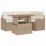vidaXL Set de canapé de jardin 5 pièces avec coussins en poly rattan beige