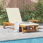 Chaise longue vidaXL avec des roues et un coussin crème en bois massif
