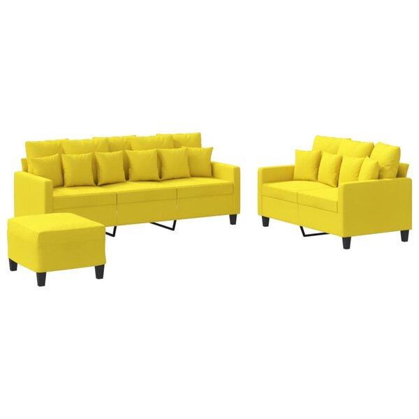 vidaXL Ensemble de canapés 3 Pièces avec coussins Jaune clair Tissu