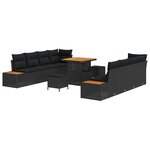 Ensemble de Canapés de Jardin vidaXL 11 Pièces avec Coussins Noir Rotin Poly Acacia