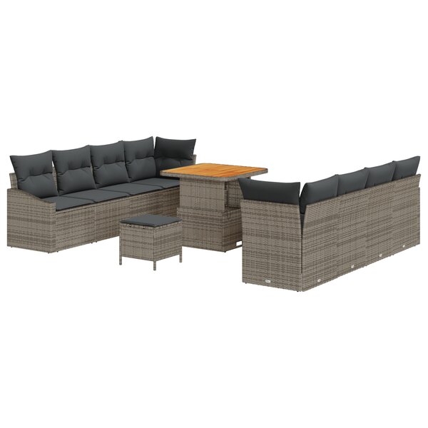 Set de canapé de jardin 11 pièces avec coussins gris en poly rattan acacia
