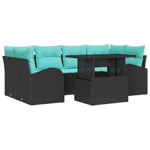 vidaXL Ensemble de canapé de jardin 7 Pièces Noir et turquoise