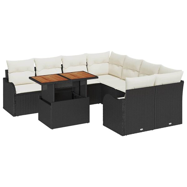 vidaXL Ensemble de canapé de jardin 9 Pièces Noir Poly rotin