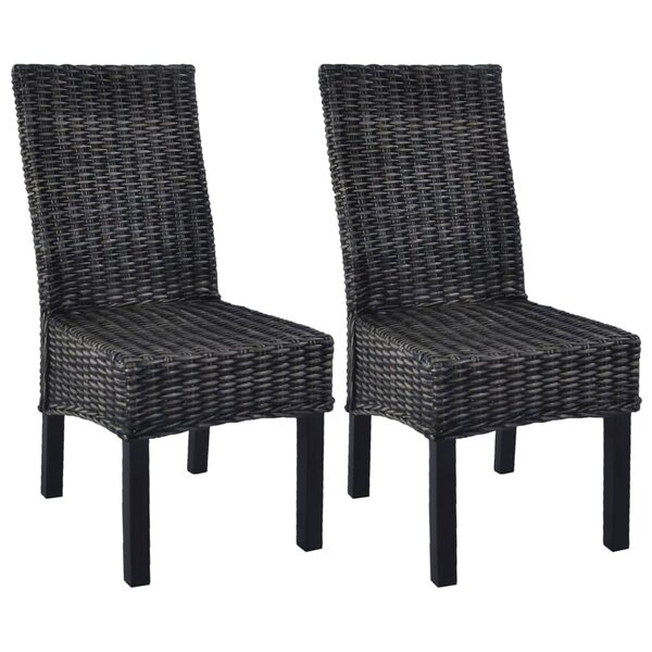 vidaXL Chaises à manger lot de 2 noir rotin kubu et bois d'acajou
