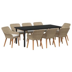 vidaXL Ensemble de salle à manger pour jardin 9 Pièces Beige polyrotin