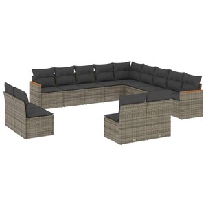 vidaXL Salon de jardin avec coussins 13 Pièces gris résine tressée