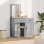 vidaXL Ensemble de table de maquillage de 2 pièces avec LED en bois d'ingénierie gris sonoma
