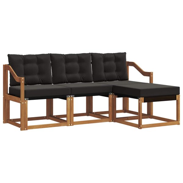 vidaXL Ensemble de canapés d'extérieur 4 pc Naturel et Noir