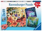 Puzzles 3x49 p - licorne  dragon et fée
