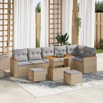vidaXL Ensemble de canapé de jardin 9 Pièces Beige polyrotin
