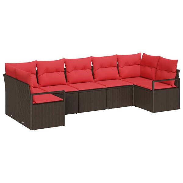 vidaXL Ensemble de canapé de jardin avec coussin 7 Pièces Marron et rouge