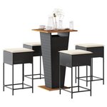 vidaXL Ensemble de bar de jardin 5 Pièces avec coussins noir poly rotin