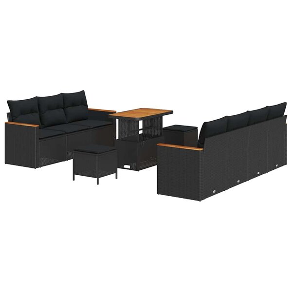 vidaXL Ensemble de canapé de jardin 10 Pièces Noir Poly rotin