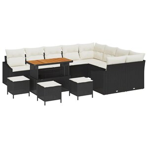 vidaXL Ensemble de canapé de jardin avec coussin 13 Pièces Noir et Crème